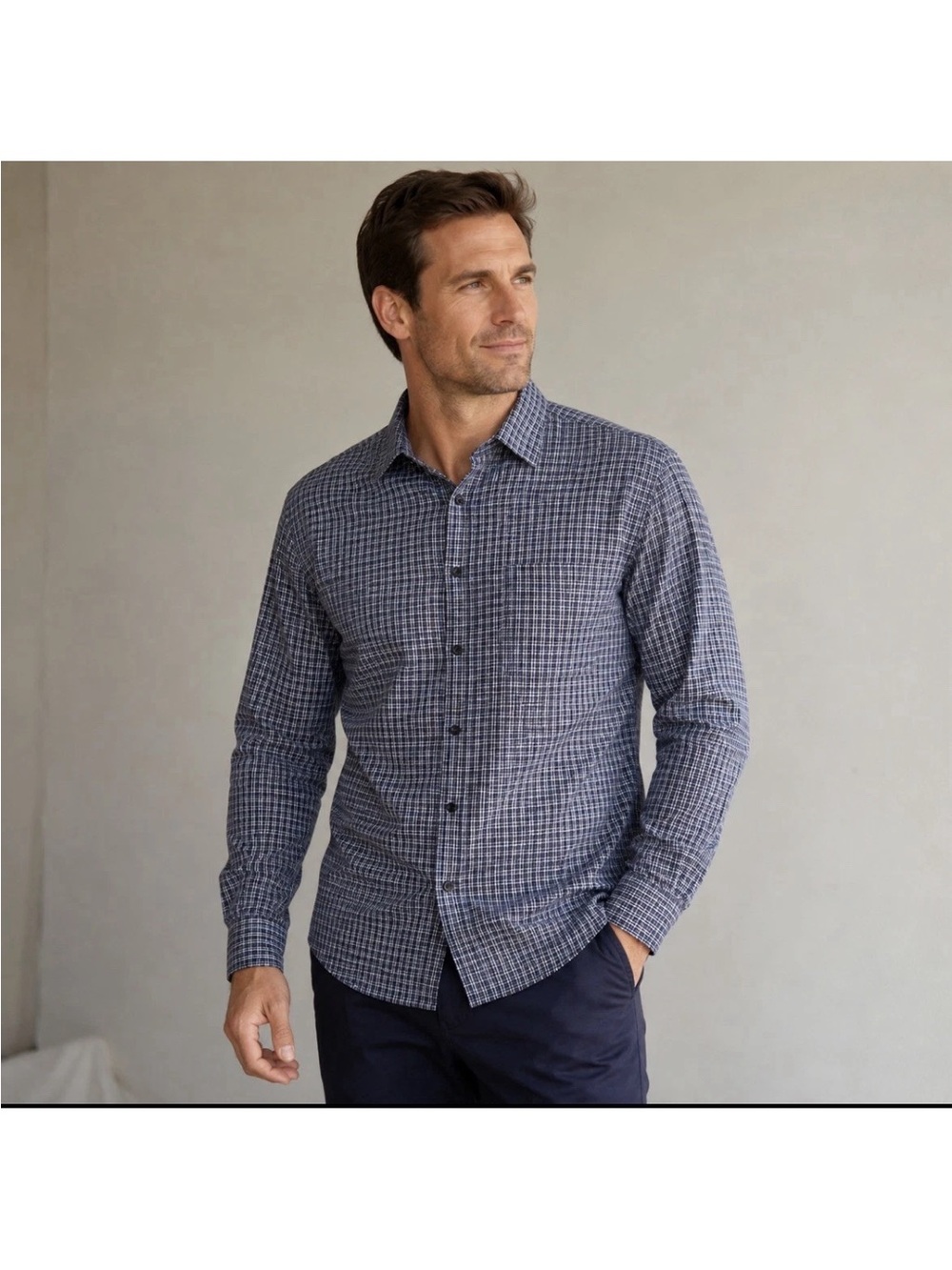 Eton Contemporary Fit Dress Shirt 16 41 L Blue Plaid Micro Check Oxford Luxury